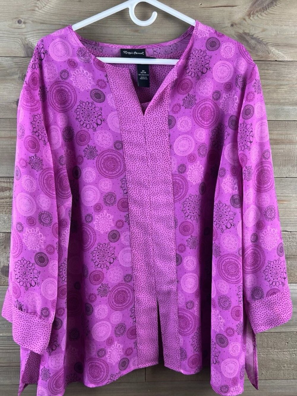 Catherines Womens Shirt 3/4 Sleeve Vneck Medallion Attached Tank Boho Artsy 2X